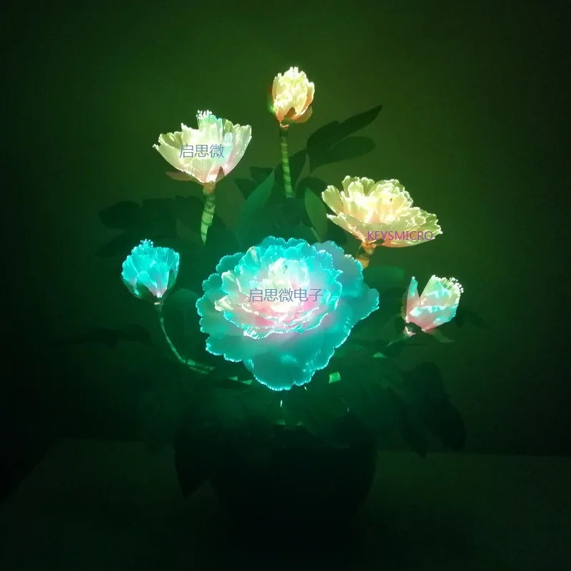 Fairy Optical Fiber Colorful Peony Flower with Fiber Optic Wire Spun Silk Plastic Novelty artistic home party Shop Decoration