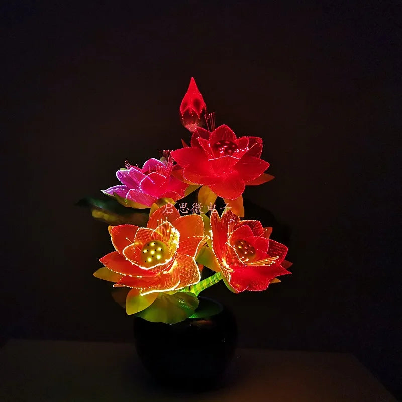 Led flower lights Lotus light buddha lamp Fo lamp Novelty artistic optical fiber flower