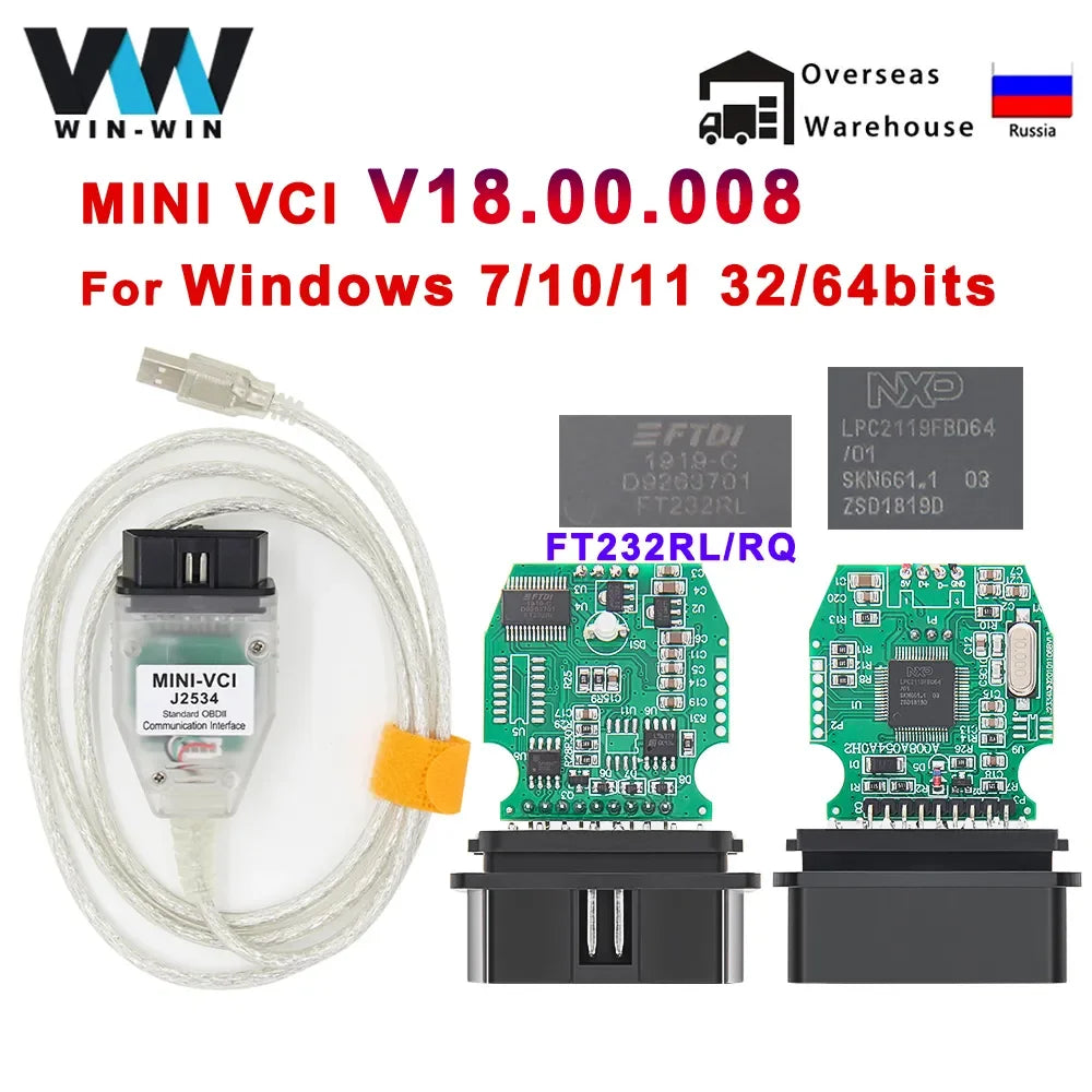 mini vci For Toyota TIS Techstream V18.00.008 minivci FTDI For J2534 Auto Scanner OBD OBD2 Car Diagnostics cable MINI-VCI Cable