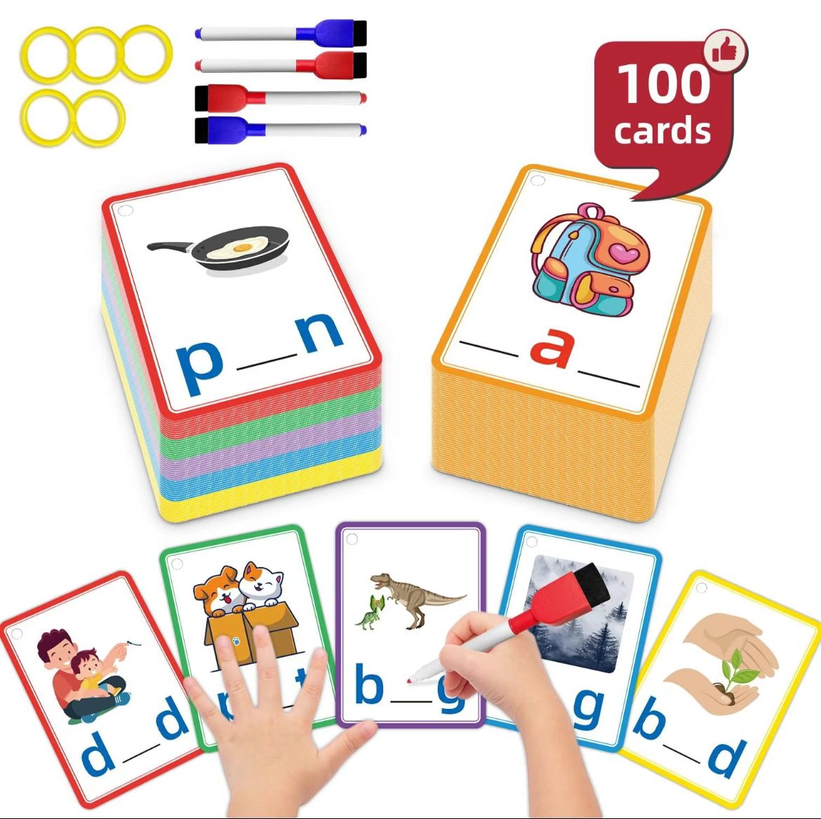 CVC Word Spelling Games - 100pcs CVC Word Writing & Spelling Flash Cards