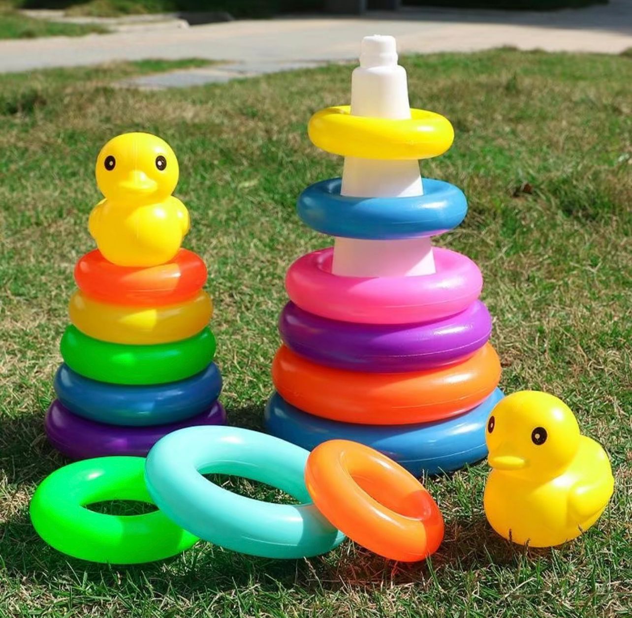 Classic Yellow Duck Wooden Rainbow Stacking Rings - Creative Birthday and Holiday Gift Options