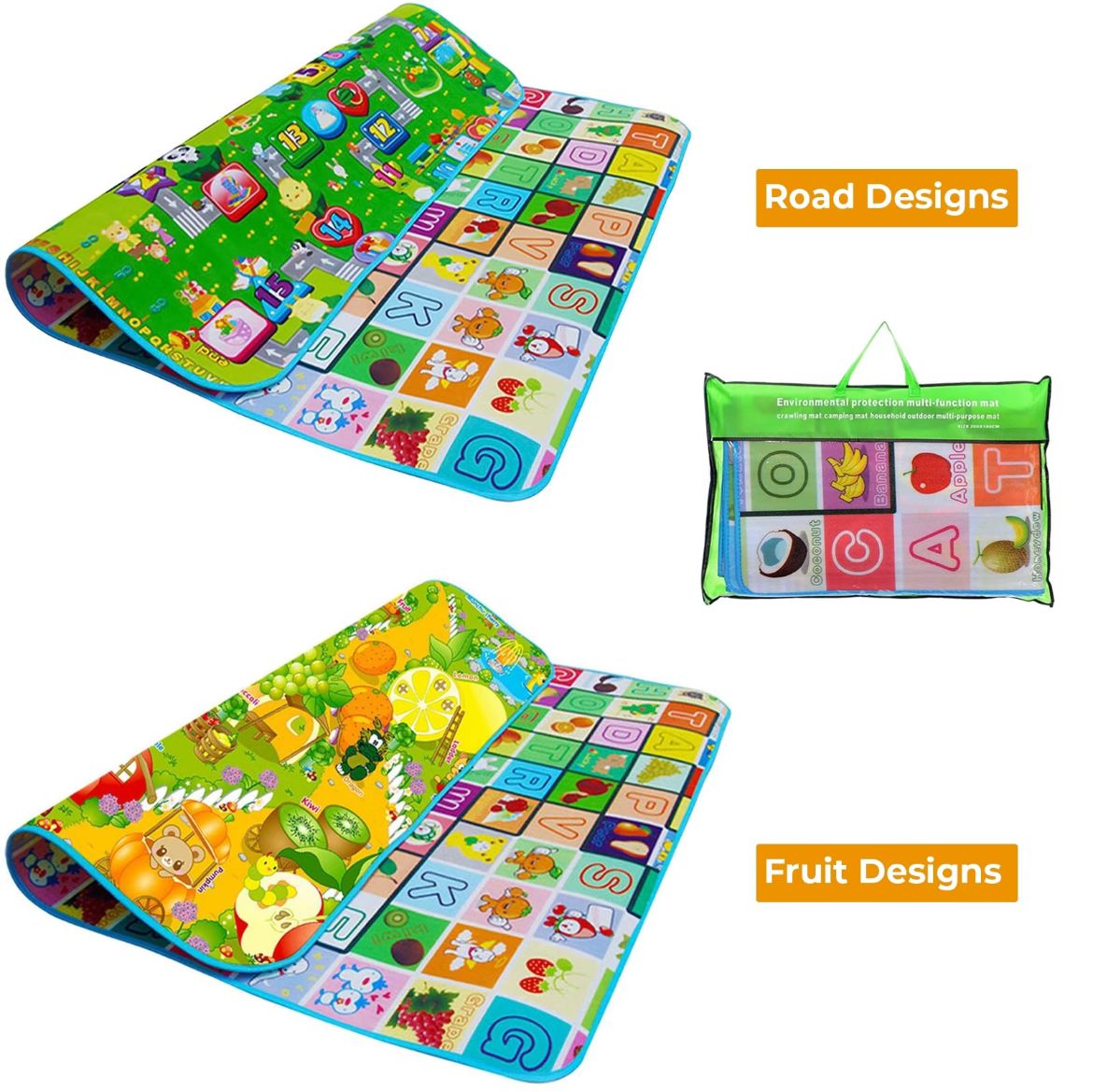 Kids Crawling Soft Foam Educational Game Play Mat - 200x180cm Reversible Picnic Mat