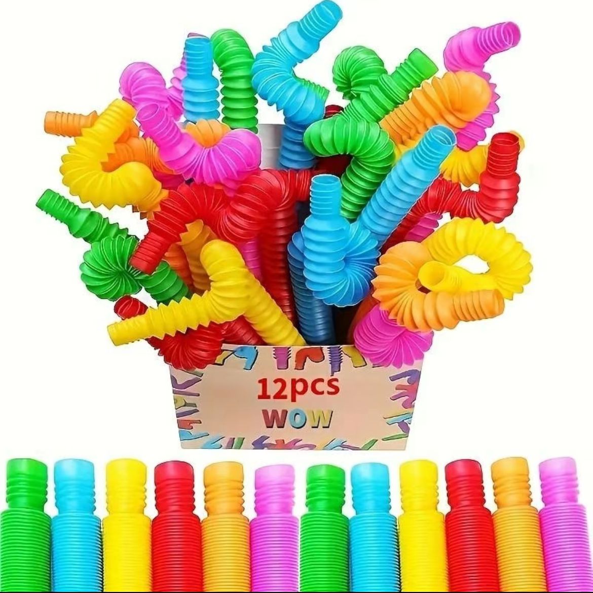 12pcs Colorful Tube Toy Set - Creative Sensory Stretchable Stress Relief Toys