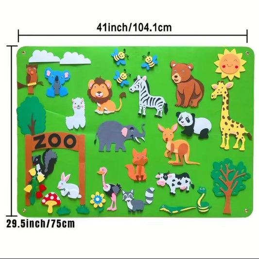 Wall Mounted Felt Story Board with Animal Figures - Interactive Learning & Early Education Material